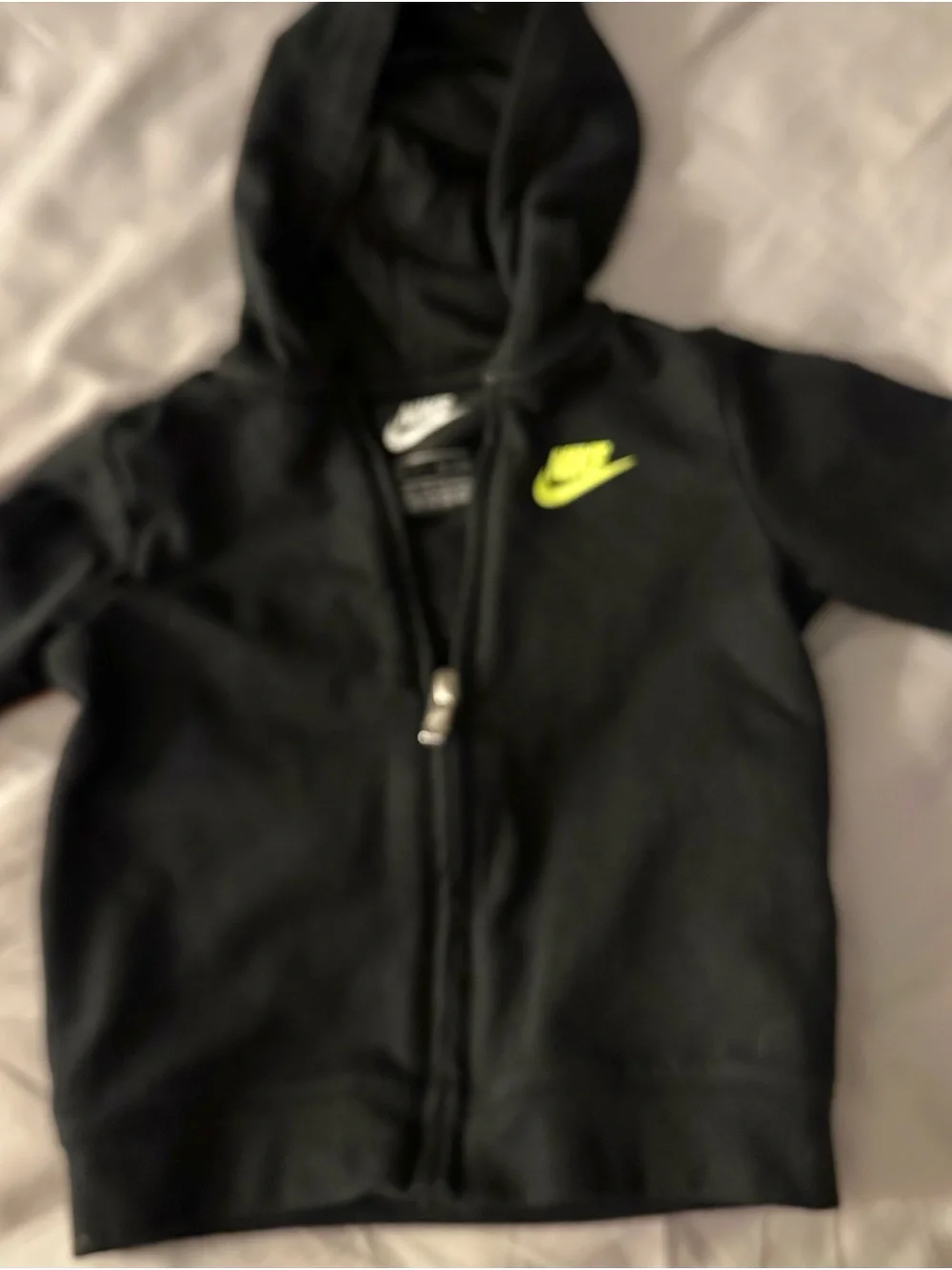 Nike Black Kids Full-Zip Hoodie with Neon Yellow Swoosh